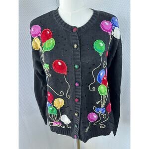 Vintage Tiara International 1999 Birthday Balloon Cardigan Womens Medium Rare